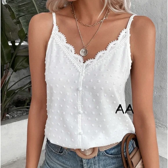 Classic Elegant Sheer Mesh Lace V Neck Cami Tank Top Blouse Shirt - Picture 7 of 10